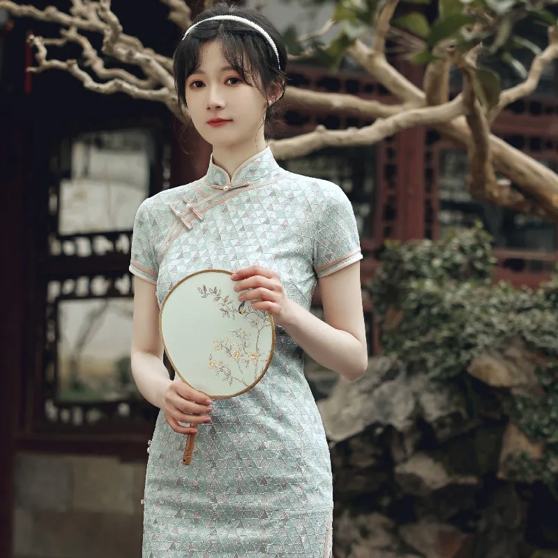 

Women's Traditional Chinese Cheongsam Fashion Elegant Print Retro Temperament Split Short Sleeve Buttoned Dress 2022 Summer New