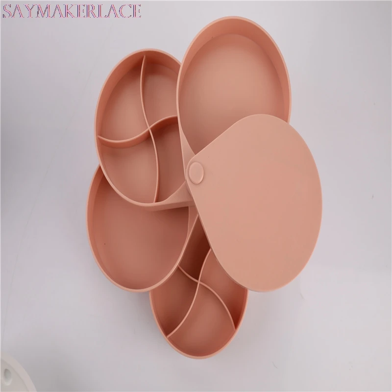 

Jewelry Storage Box 4-Layer Rotatable Earrings Rings Necklaces Storage Tray