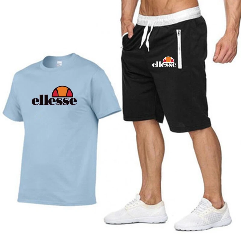 

2021 summer men's printed T-shirt fashion suit 2-piece men's sports suit sports fitness short sleeve + men's shorts
