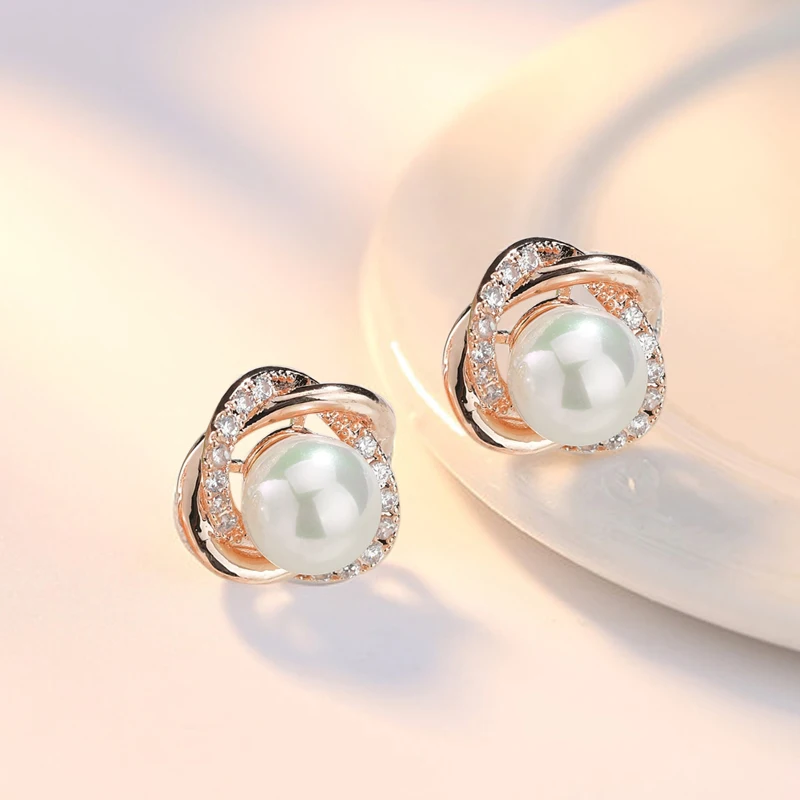 

Hot New Pearl Zircon Geometric Twist Stud Earrings For Women 925 Sterling Silver Earrings Jewelry Pendientes Statement Earrings