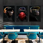 Картина с забавными животными, картина маслом на холсте гориллы, настенные художественные плакаты, картины на холсте с 3 обезьянами для украшения стен гостиной