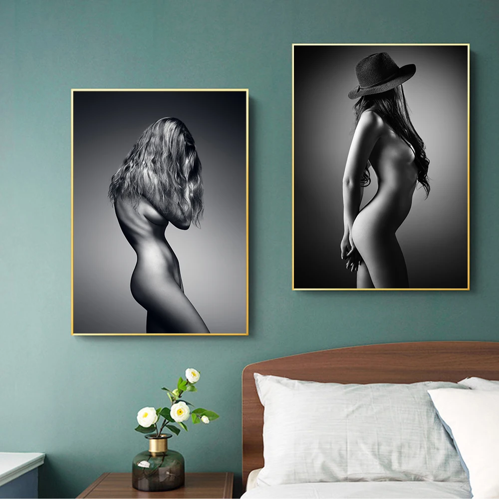 

Modern Nude Woman Sensual Body Canvas Painting Black Background Print Poster Wall Sexy Art Pictures For Living Room Home Decor