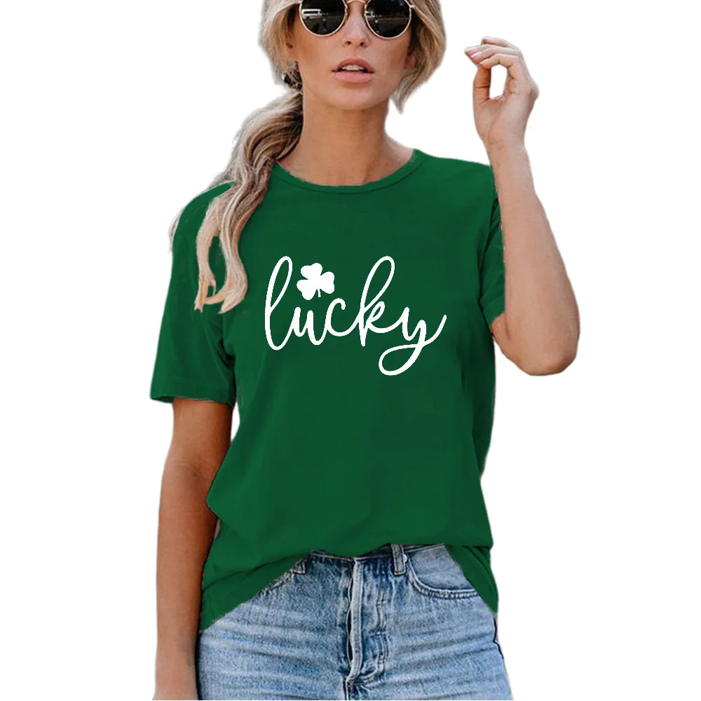 

Carney women's top popular lucky leaf pattern round neck short sleeve T-shirt