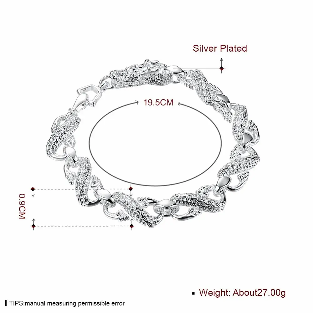 Высокое качество Серебряный цвет цепь белый дракон браслет модные мужские