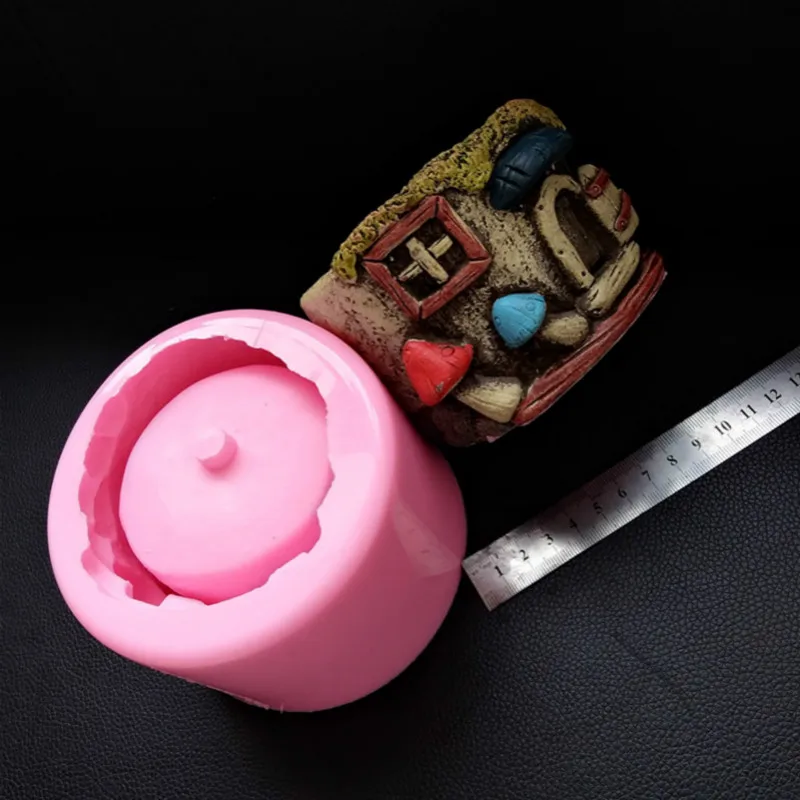 

DIY настольный бетонный плантатор форма каменный дом 3D цементный горшок изготовление силиконовой формы для украшения сада