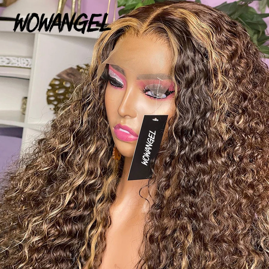 

4/27 Highlight Deep Wave Curly Lace Front Human Hair Wigs Bleachedknots Brazilian Remy Honey Blonde 180% Density For Women