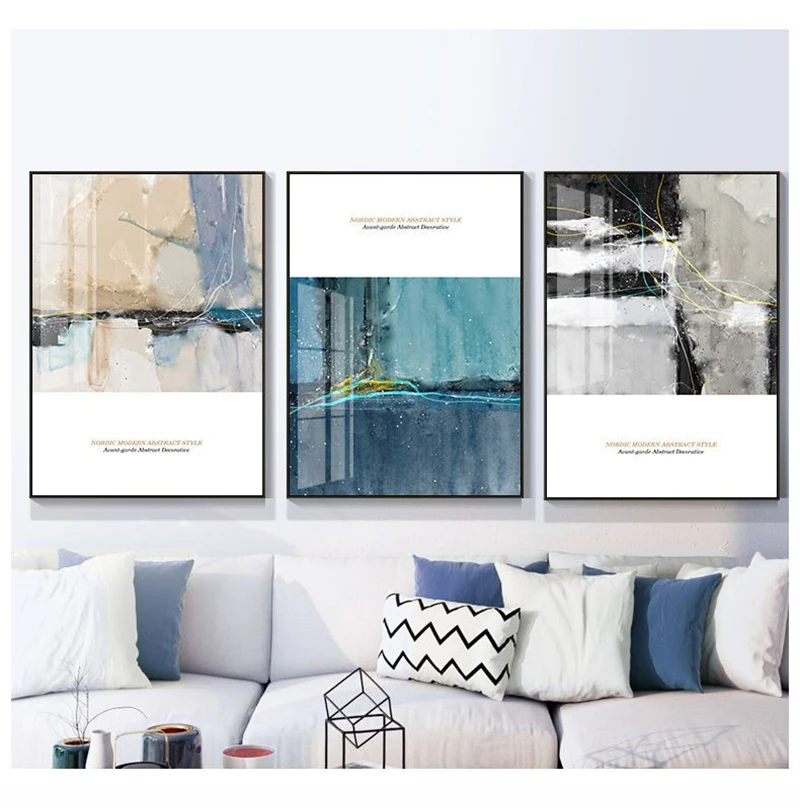 Абстрактные Художественные плакаты из бирюзового холста с геометрическим