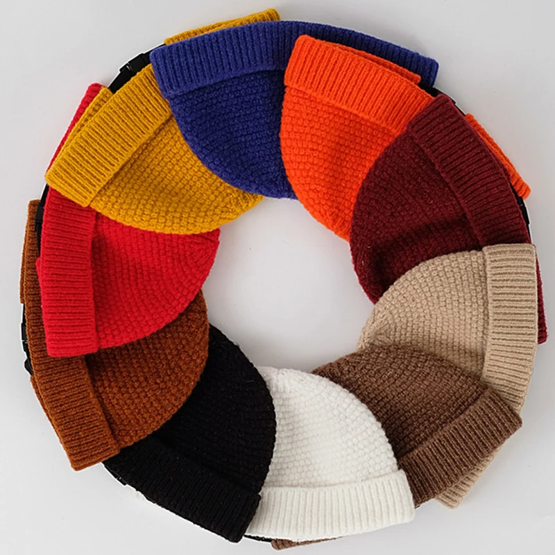 

Adjustable Winter Warm Knitted Women cap Casual Short Thread Hip Hop Hat Adult Men Beanie Wool Knitted Beanie Skull Cap Elastic