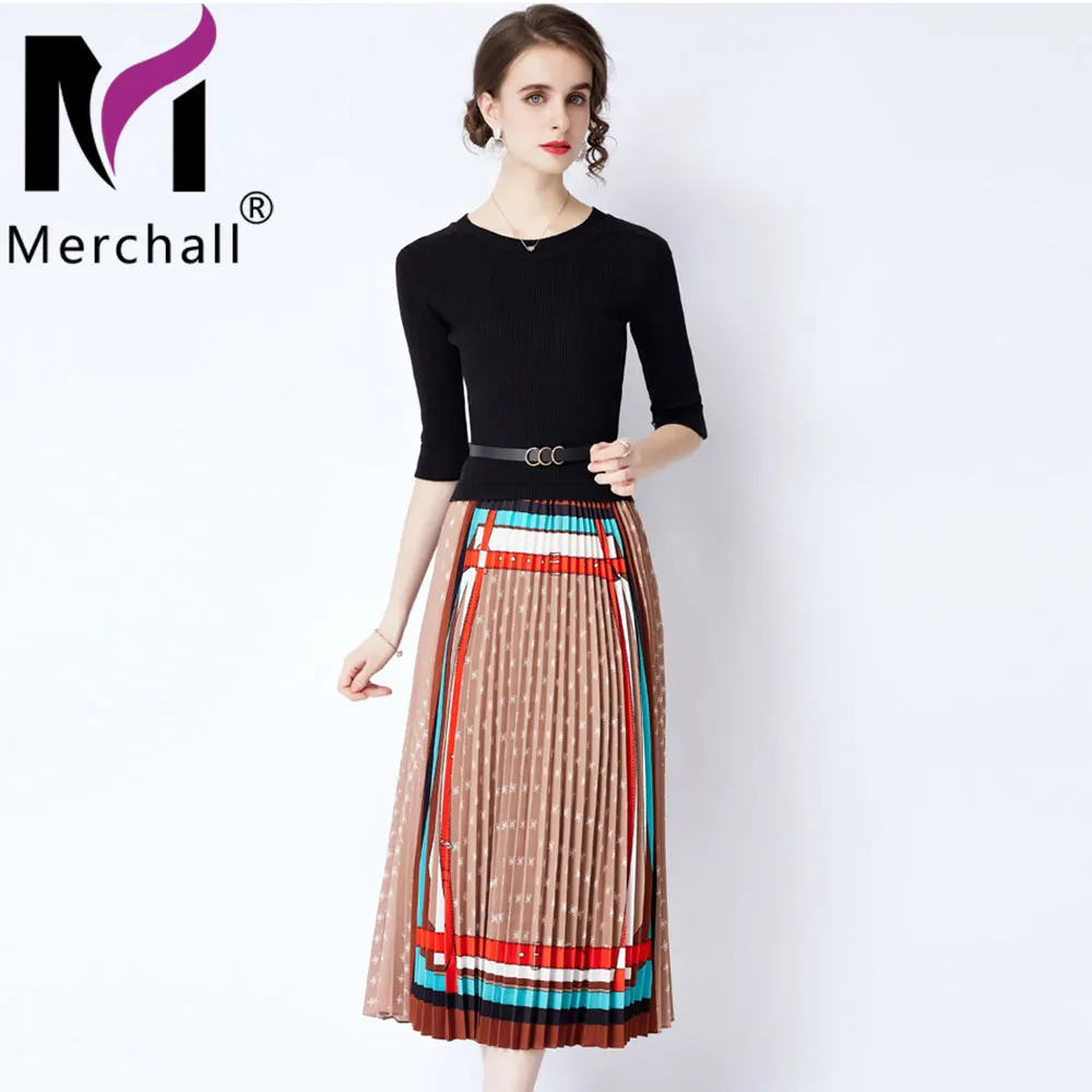 

High Quality Vintage Knitted Pleated Midi Dress O Neck 3/4 Sleeve A Line Flower Print Party Dress Autumn Winter Vestidos M77061