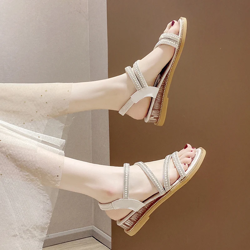 

Soft 2021 Sandals Female Shoe Clogs Wedge Clear Heels New Fashion Girls Platform Summer Comfort Beige Low Fabric Solid PU Back S
