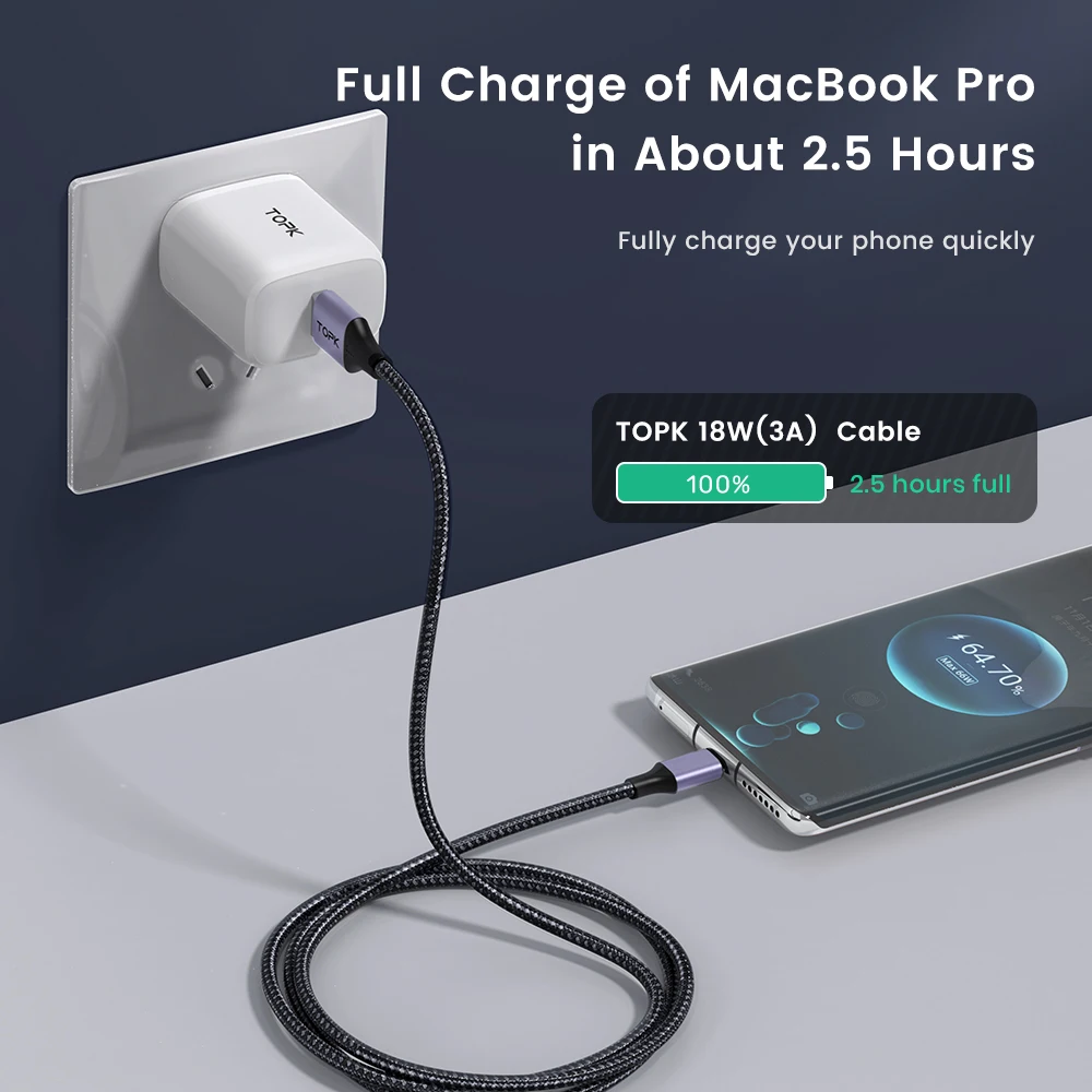 TOPK AN10 3A Micro USB Type C зарядное устройство для телефона зарядный кабель шнур Быстрая