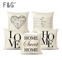 letter love home cushion covers linen black white pillow cover sofa bed nordic decorative pillow case 45x45cm