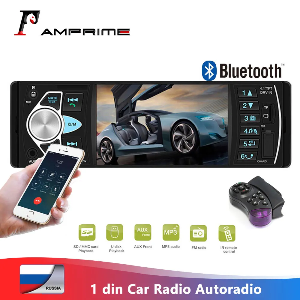AMPrime 1 din автомагнитола 4022D FM радио авто аудио стерео Bluetooth Автомагнитола Поддержка камеры заднего вида рулевое колесо управление