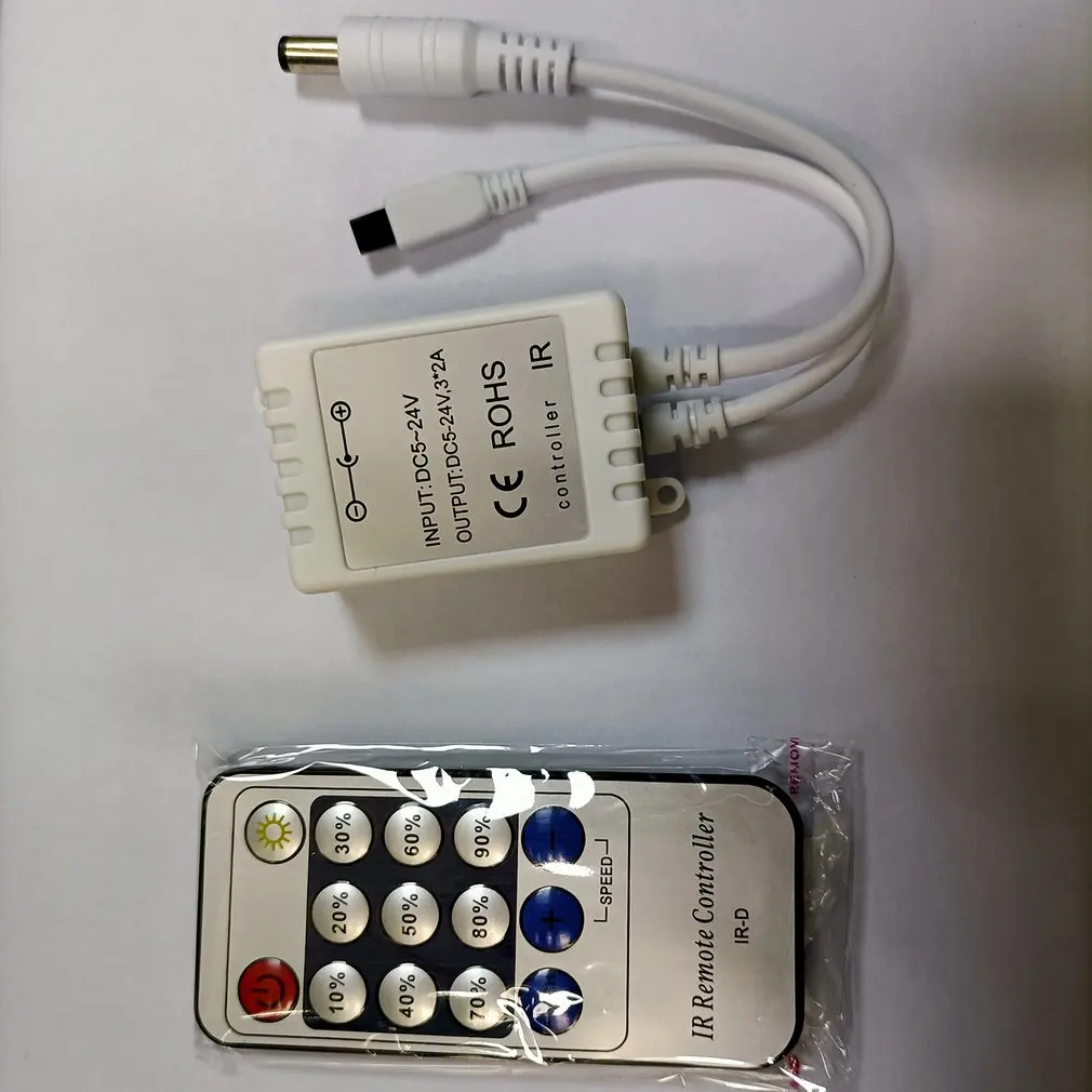 

Mini Remote Control Dimmer For Single Color LED Strip LED Ribbon LED Tape DC 12V-24V 144W IR 14 Key Remote Controller