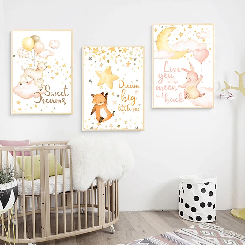 

Water color Animal Child Poster Lamb Bunny Nursery Quotes Canvas Art Print Wall Painting Nordic Kids Baby Room Decoration