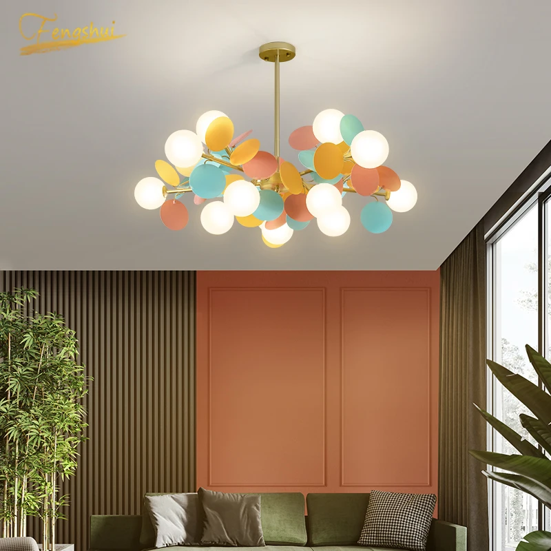 

Nordic Macron LED Chandelier Lighting Living Room Bedroom Children Room Ceiling Chandeliers Hanging Lamp Indoor Decor Luminaries