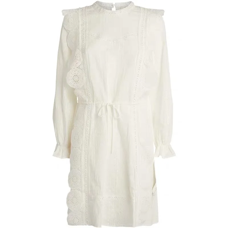 

Fall 21 French design sweet lady fairy air cotton lace up waist dress