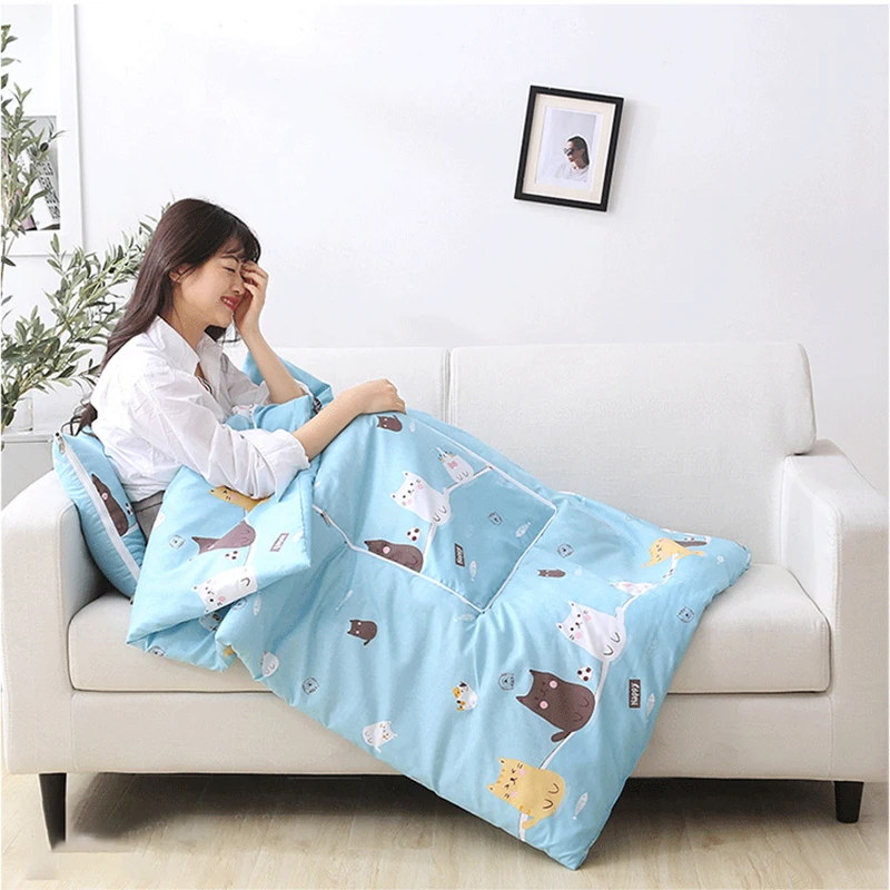 

Cotton Patchwork Blanket And Pillow 2 In 1 Travel Quilt Blanket Home Office Car Cushion Blankets Cute Cartoon Throw Pilow