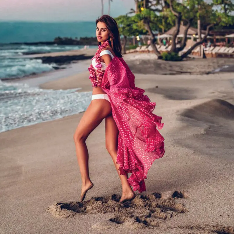 

Fashion Summer Beach Cover Ups for Women Sexy See-through Chiffon Beach Dress Swimwear Swimsuit Female Mesh Sheer Bathing Suit