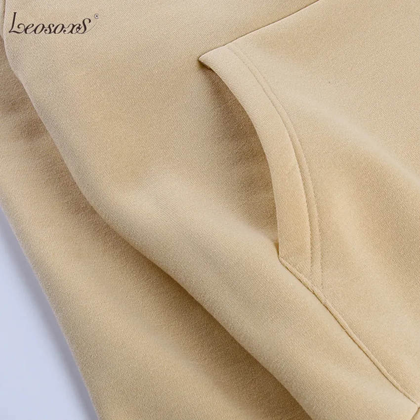 

Casual Khaki Hooded Sweatshirts Two Piece Sets Women Winter Warm Solid Jogger Suits Pocket Female Cotton Thick Pants