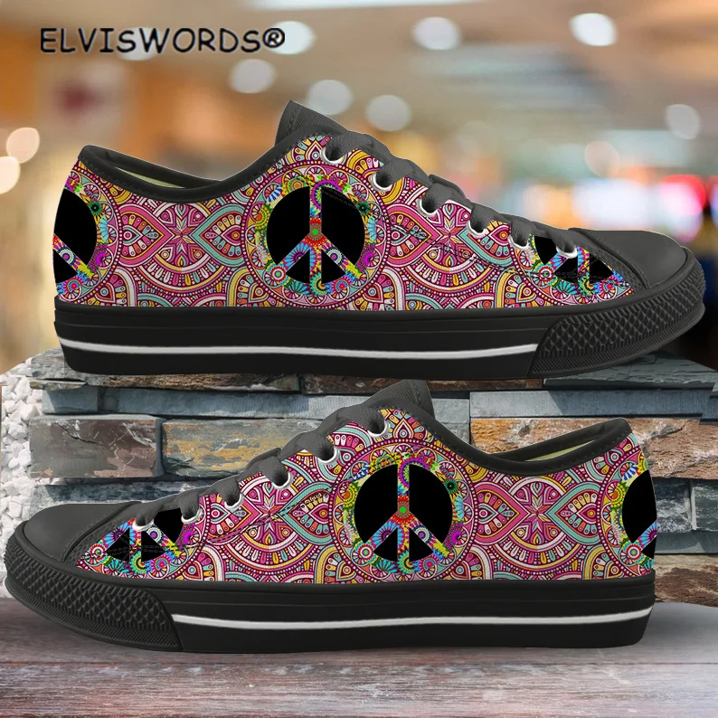 

ELVISWORDS Peace Mandala Sign Pattern Casual Ladies Vulcanized Shoes Breathable Women's Flats Shoes Comfortable Female Footwears