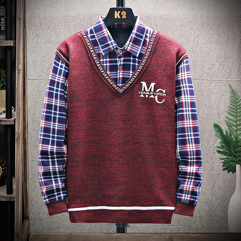 2021 Autumn Winter New Fashion Casual Men's Mosaic Print Pullover Loose Business Casual with Cashmere Warm Men's Sweater