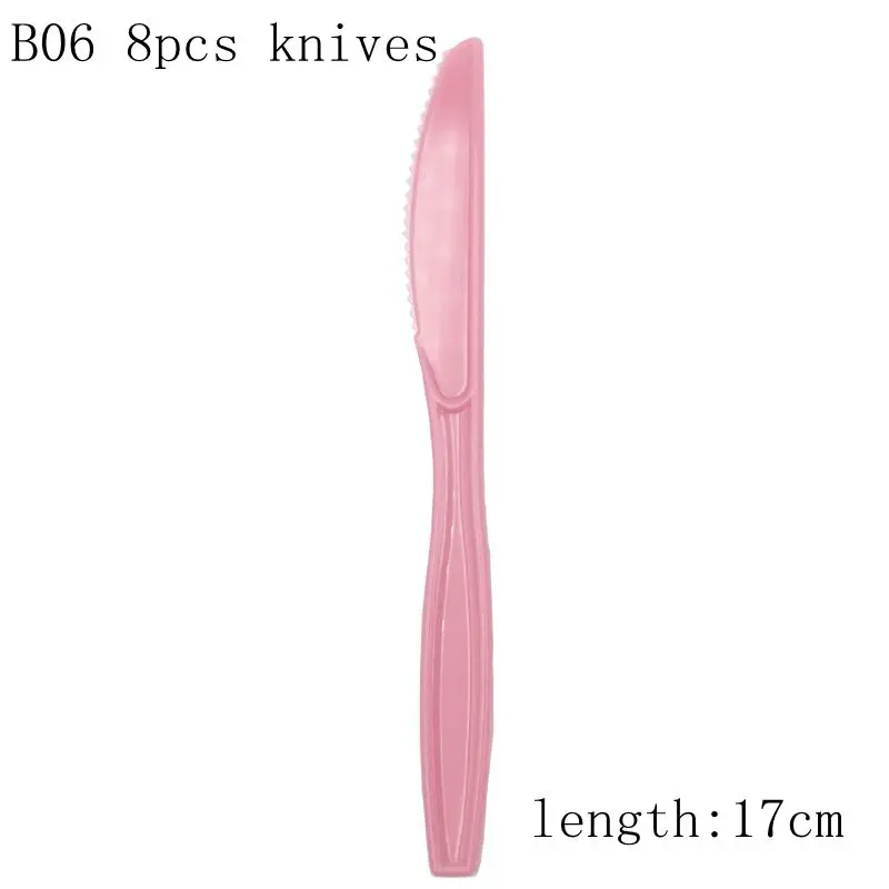 B06 8pcplastic knife Одноразовая посуда для мальчиков или девочек, кружки, тарелки, салфетки, скатерть, гирлянда для вечеринки в честь рождения - Цвет: B06 8pcplastic knife