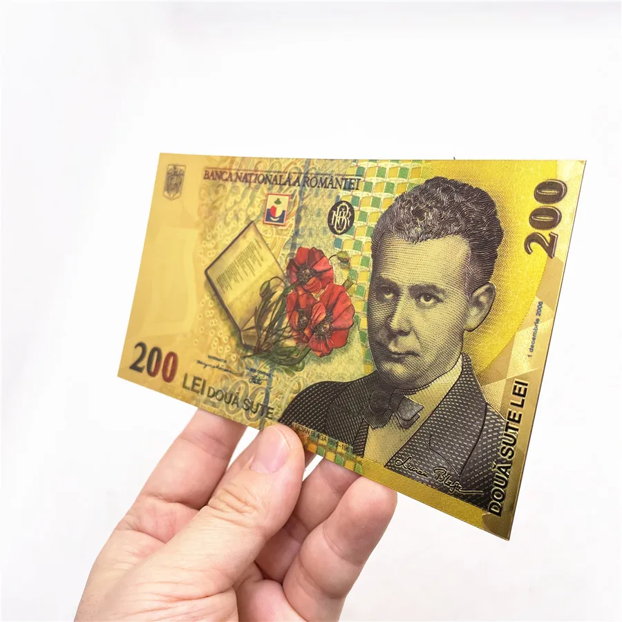 10 шт. цветная Золотая фольга пластиковая банкнота румынские сувенирные валюты