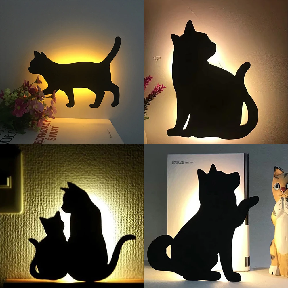 

Novelty smart LED light sensor voice control atmosphere night light cat and dog silhouette LED projection room decoration light