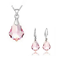 womens silver pink crystal drop pendant necklace earrings jewelry set