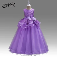 appliques kids party dress for wedding ht232 bow princess ball gowns ruffles flower girl dresses purple child pageant gown