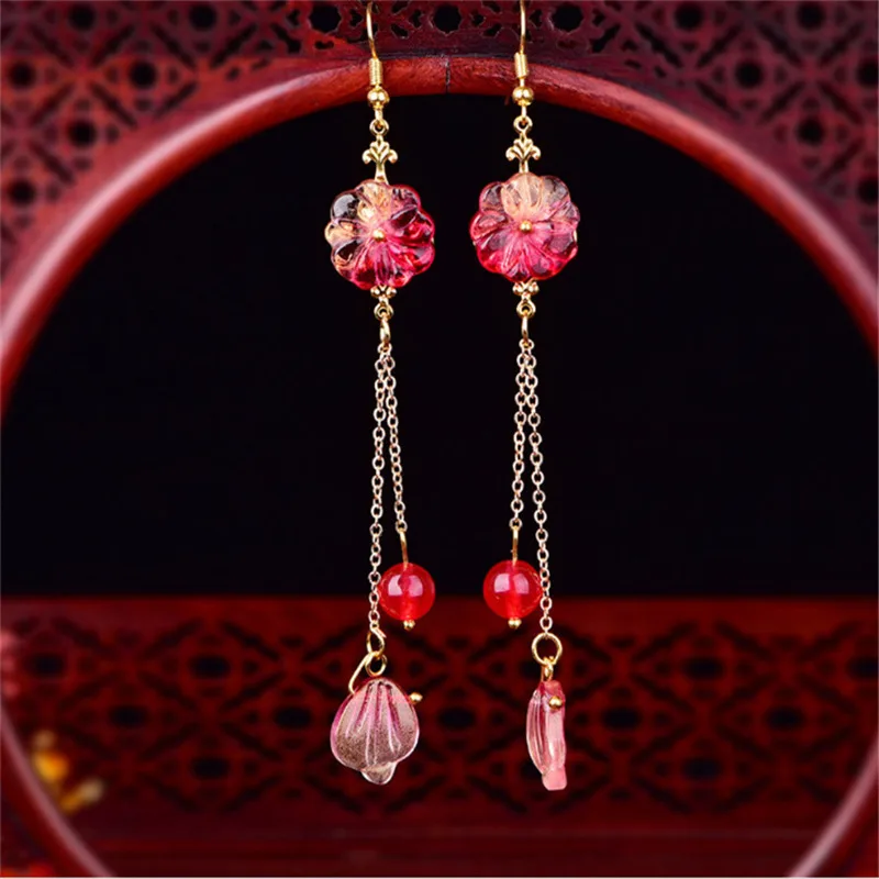 Yanting длинные серьги с кисточками для женщин цветок висячие камнем этнические