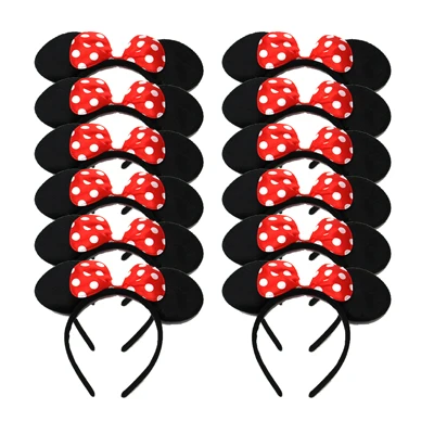 red headband 12 шт., уши Минни Маус, повязки на голову, белый горошек, розовый бант, повязки на голову для детей на день рождения, вечеринку, Хэллоуин, принадлежности, аксессуары для волос - Цвет: red headband