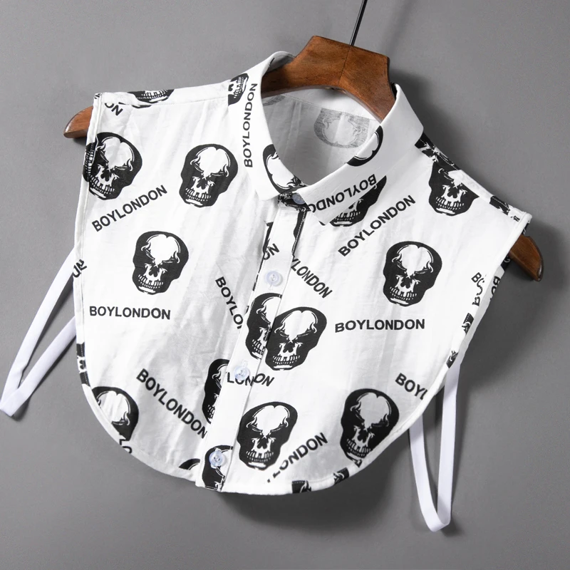 

Skull Print Detachable Collars For Women And Men White Fake Collar Shirt Removable Peto Mujer Chemisier False Collars Faux Cols