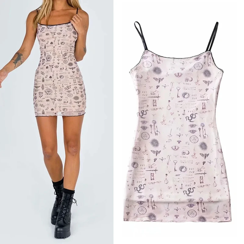 

WESAY JESI Summer New Dress 2021 Sexy Printed Sling Dress Sleeveless Slim Fit Fashion Casual Temperament Ladies Clothing