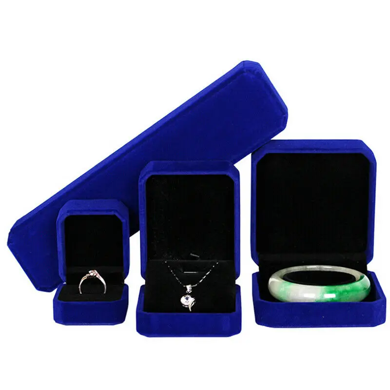 

Blue Velvet Wedding Ring Box Engagement Valentine Love Birthday Gift Jewelry Charm Bracelet Boxes Packaging Case Pouch
