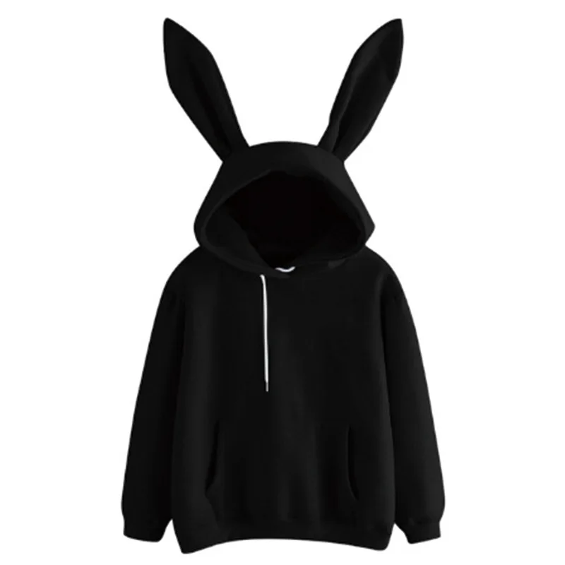 

2021 Fall/Winter New Women's Harajuku Hooded Rabbit Sweater Solid Color Loose Casual Ladies' Top Streetwear Pink Fashion