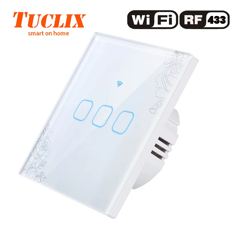 TUCLIX ЕС/Великобритания приложение Wi-Fi настенный выключатель света 1/2/3 местный 1 позиционный 110-240V с украшением в виде кристаллов Стекло Панель переключатель Водонепроницаемый сенсорный Управление