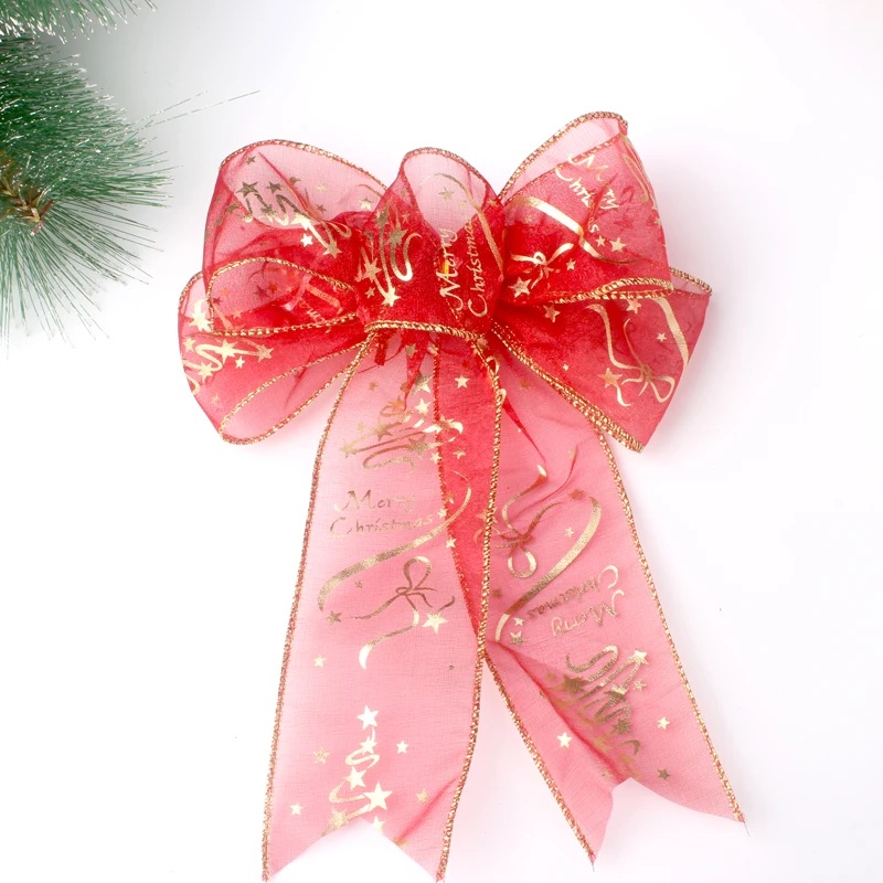 1 шт. 20х25 см блестящий Рождественский бант блестящая красная позолоченная лента