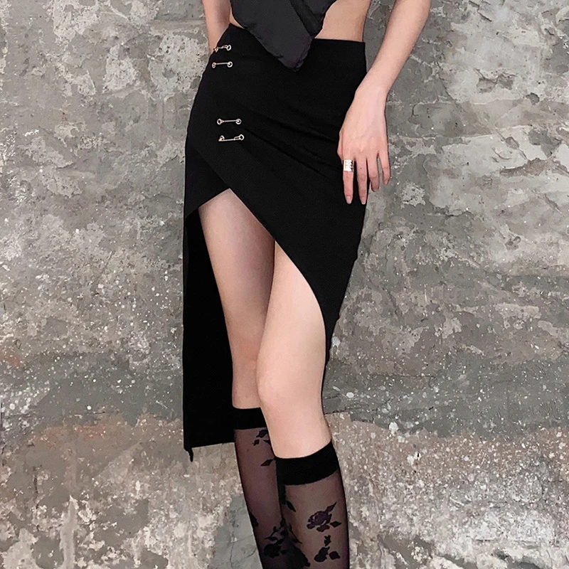 

Women's Fashion Solid Color Skirt Slim High Waist Irregular Skirt 2021 Summer Streetwear Chic Knee-Length Skirt