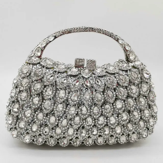 Silver Crystal Bag Бутик De FGG золотые Кристальные AB женские вечерние клатчи с верхней ручкой Minaudiere свадебные бриллиантовые сумки стразы вечерние сумки - Цвет: Silver Crystal Bag