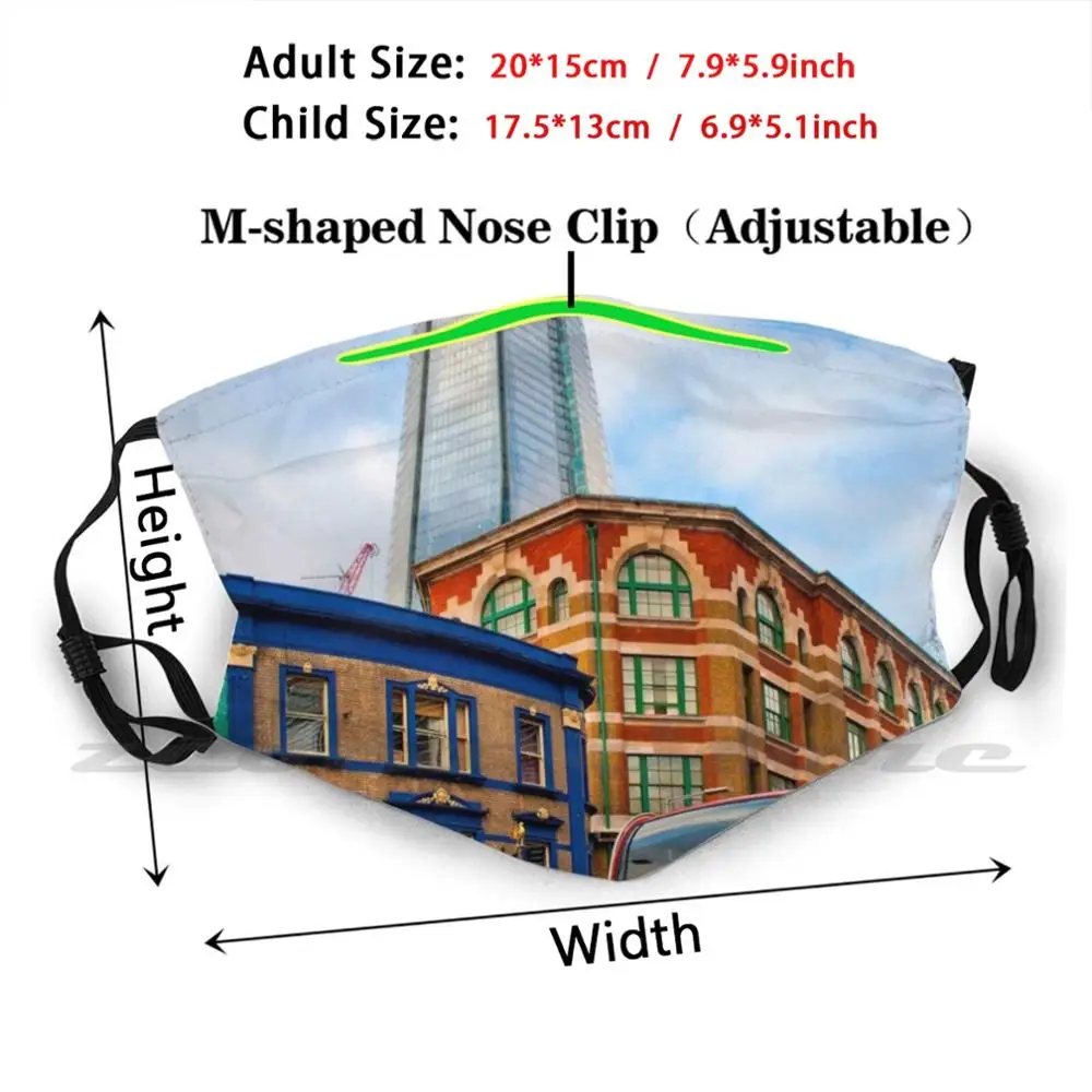 The Shard Лондонский мост Башня Англия пользовательский узор Моющийся фильтр Pm2.5 Взрослые дети Маска.