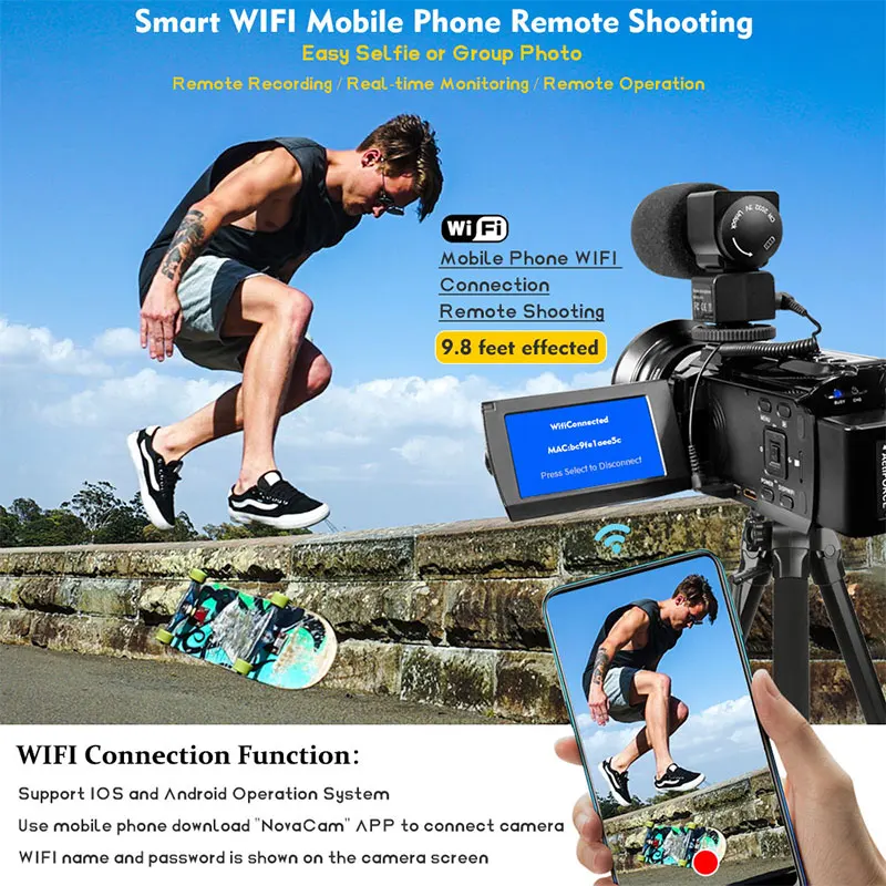 Видеокамера 4K 48MP Wi-Fi YouTube камера ночного видения блога 16X цифровая Vlog видеокамера |