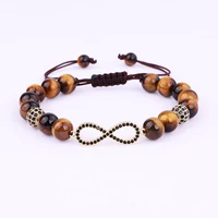 high quality new design cz pava ball infinity charm natural stone tiger eye men jewelry bracelet for mens gift