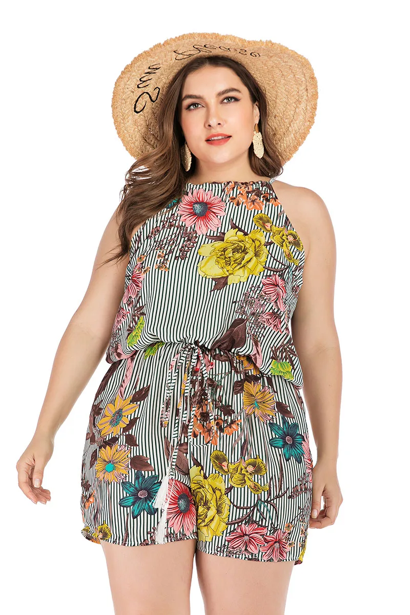 Сексуальный Модный женский комбинезон с принтом Летний Пляжный Боди без рукавов