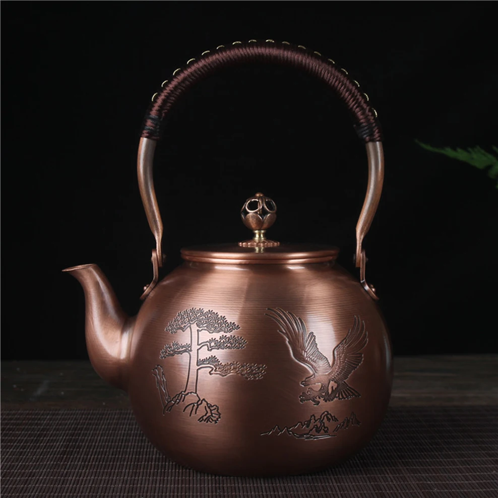 ENERGE SPRING 1600ML Antique Pure Copper Teapot Health Boiling Water Pot Handmade Carved Red Tea Set | Дом и сад
