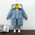 Новинка 2021, детская стеганая куртка, пальто средней длины для мальчиков и девочек, модные простые зимние пальто с шапочкой, плотная детская одежда