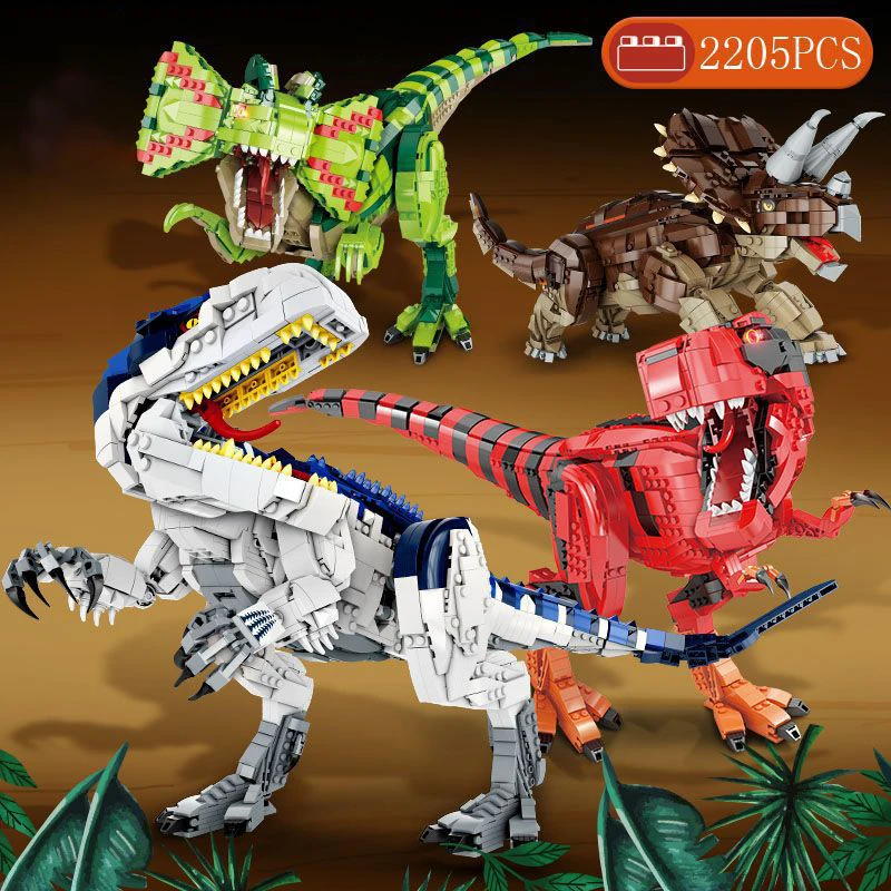 Jurassic World T Rex Robot Building Block Assembly Montessori Interactive Camp Cretaceous Dinosaurs Sounding Toys For Children enlarge