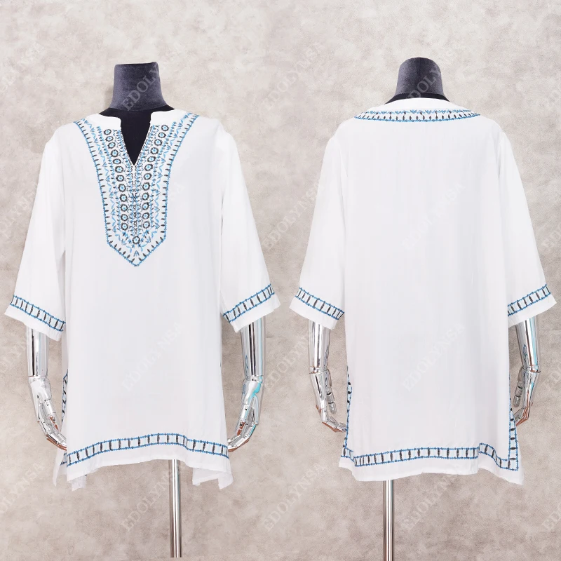 Женское пляжное платье с вышивкой Indie хлопковая туника разрезом сбоку одежда для