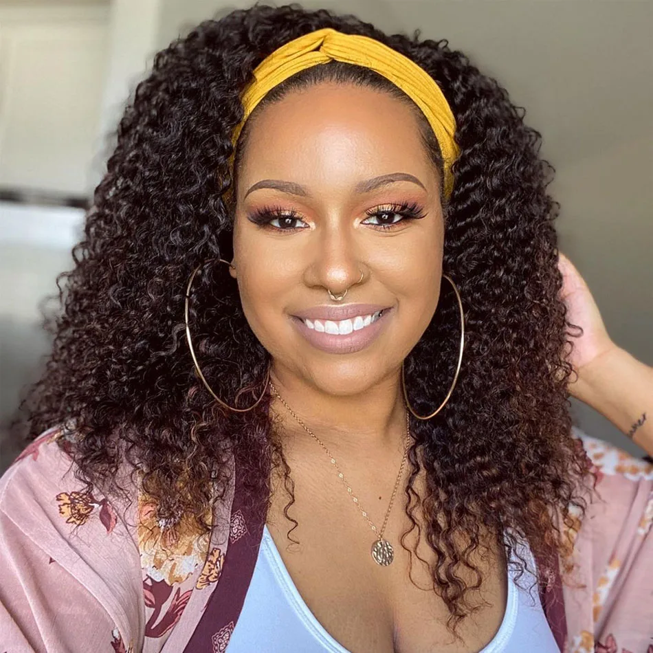 

Alipanda Hair Cheap Headband Curly Human Hair Wig 12"-28" Peruvian Remy Hair Full Machine Made Wig For Women Natural Color Wigs